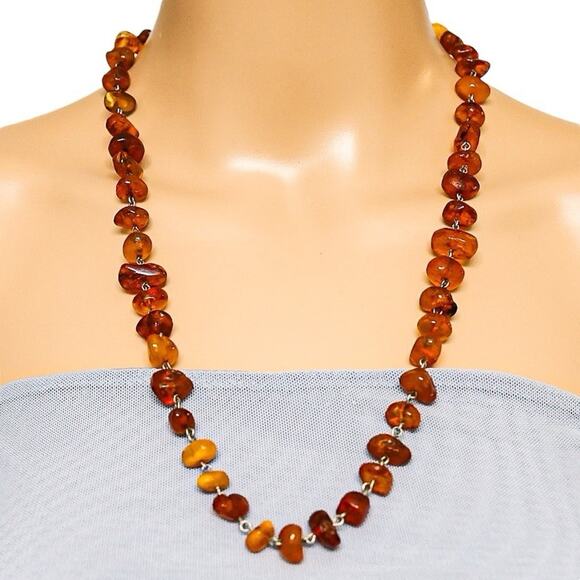 Untreated Baltic Amber Necklace Linked Hand Wired Large Nugget Bead 33g 24” - Picture 1 of 11